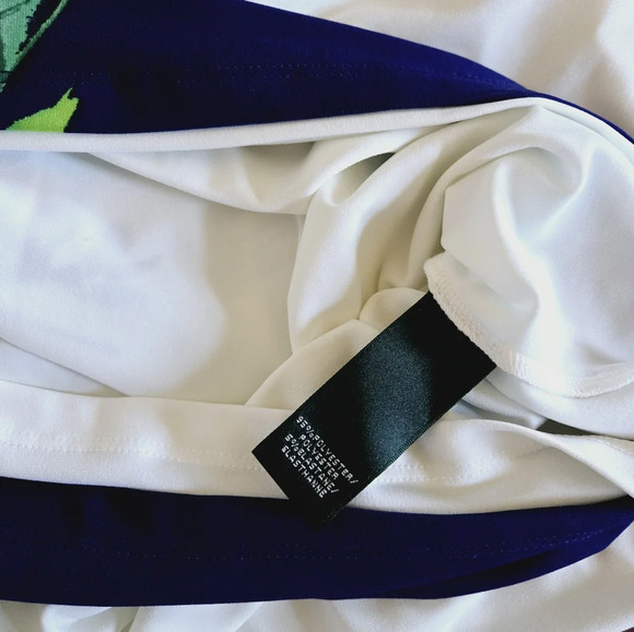 Lauren Ralph Lauren Blue Green White Summer Floral Sleeveless Ruched Dress Sz 10 - Picture 9 of 9